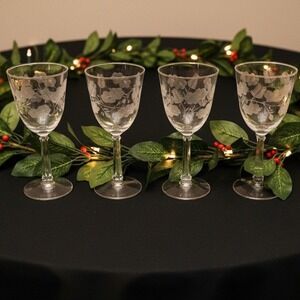 Libbey Rock‎ Sharpe Water Goblets, Set of 4, Vintage Garland Design, Stemware